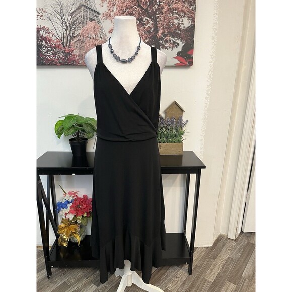NINE WEST Women’s Dress Size 12 Straps And Sash 100% Silk Asymmetrical V Neck - Picture 2 of 12